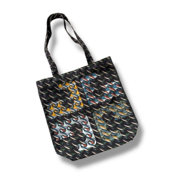 Tory Burch Canvas Tote Swan Print Black and White EUC - Picture 1 of 6